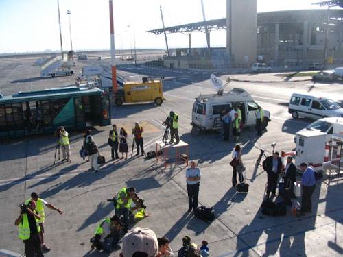 On the tarmac at Ben Gurion, the scene from the top of the stairs.